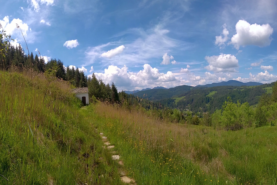 Stone Path Winds Through A Grassy Hillside