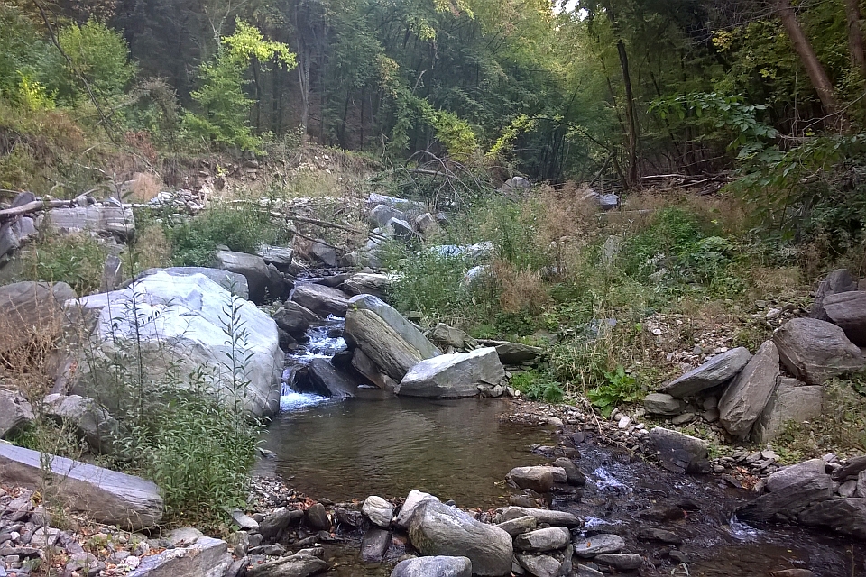 Small Creek Flows Through A Rocky Area
