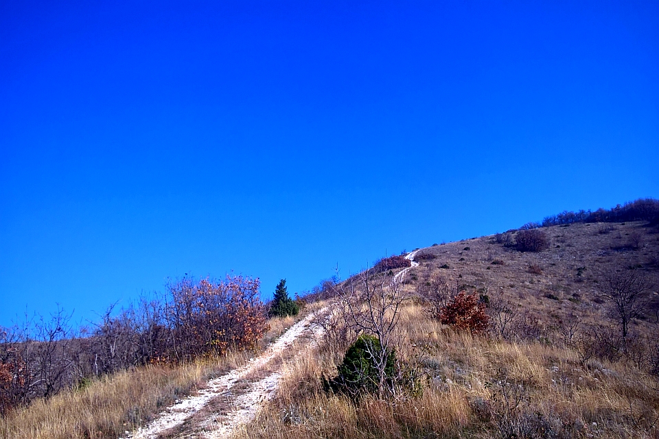 Winding Dirt Road Ascends A Hill