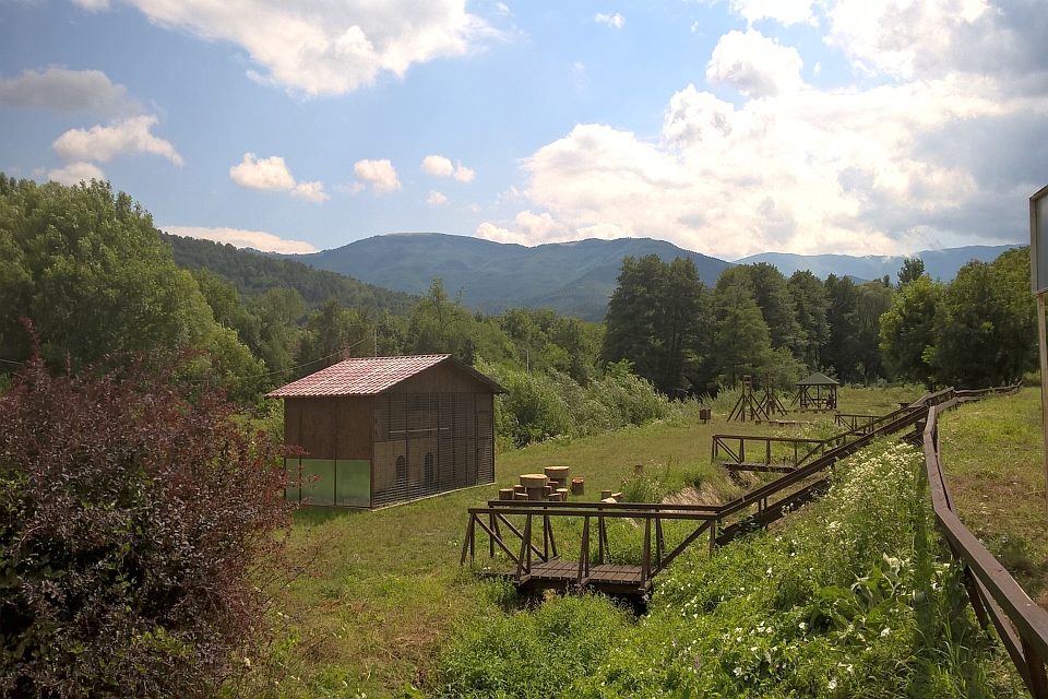 Small Wooden Cabin Sits In A Grassy Field