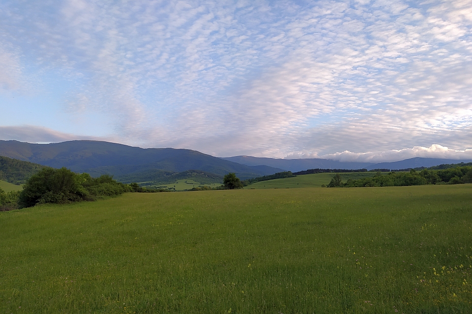 Vast Green Field With Mountains